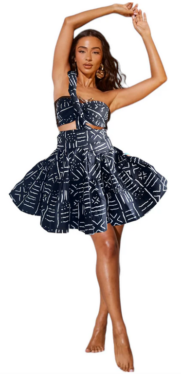 100% Cotton Short Skirt With Detachable Shoulder Sash Matching Scarf Included.