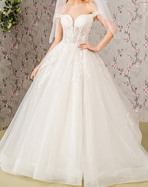 Bustier Illusion A-Line Wedding Gown With Glitter And Sequin Details